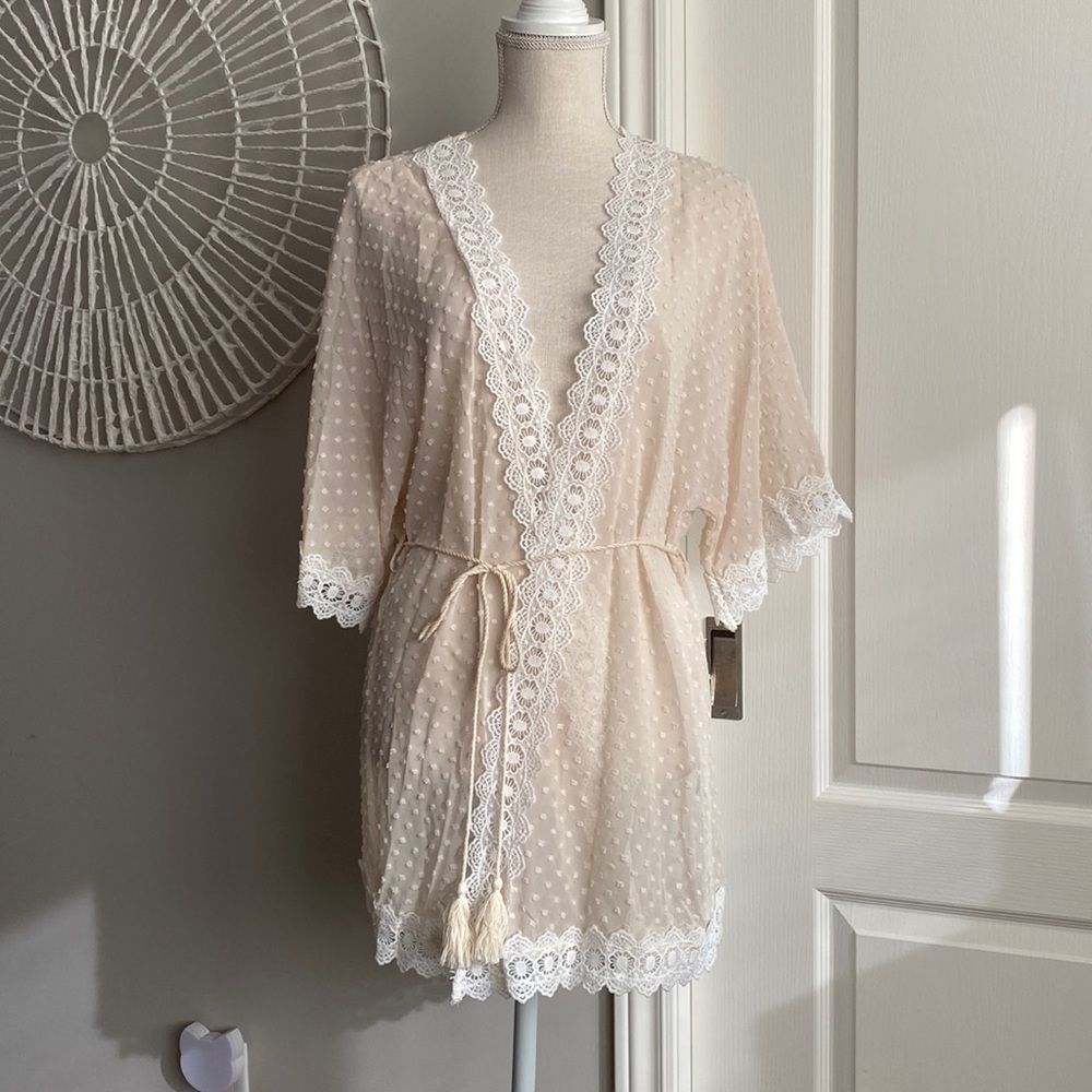Shein - Stunning Boho Princess Clip Dot Kimono in Cream
